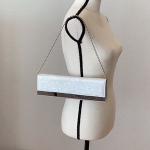Kate Landry Silver Evening Clutch With Shoulder Chain